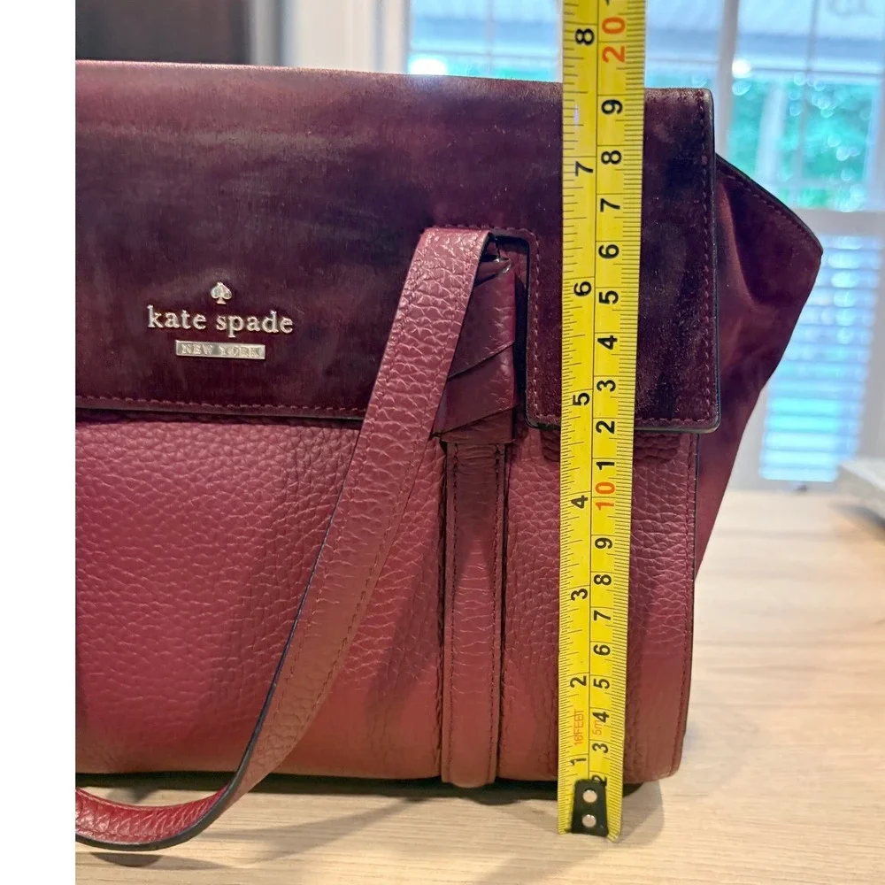 Kate Spade Burgundy Pebbled Leather and Suede Satchel Crossbody Bag